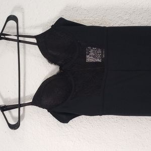 Black jump suit with lace top adjustable straps zipper back